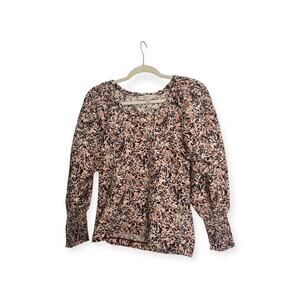 LOFT Floral Smocked Long Sleeve Blouse | Multicolor Print Women’s Size XS Petite